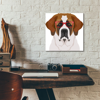 Art mural en verre épique «Saint Bernard portant des lunettes hipster» par Furbaby