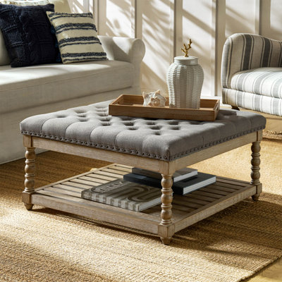 Jeffrey 33.25"W Tufted Square Cocktail Ottoman with Storage Tray by One Allium Way