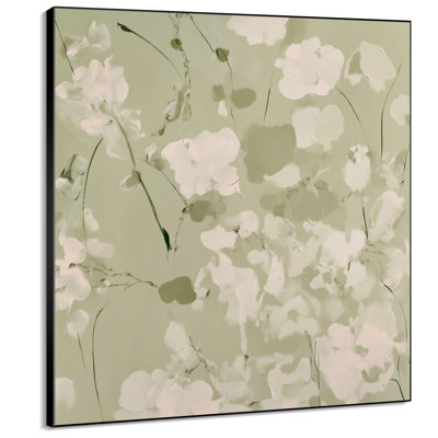 Très grand art mural imprimé sur toile - Jardin floral vert sauge blanc pour le salon ou la chambre à coucher - «Assemblage requis du cadre (cadre non fini)»