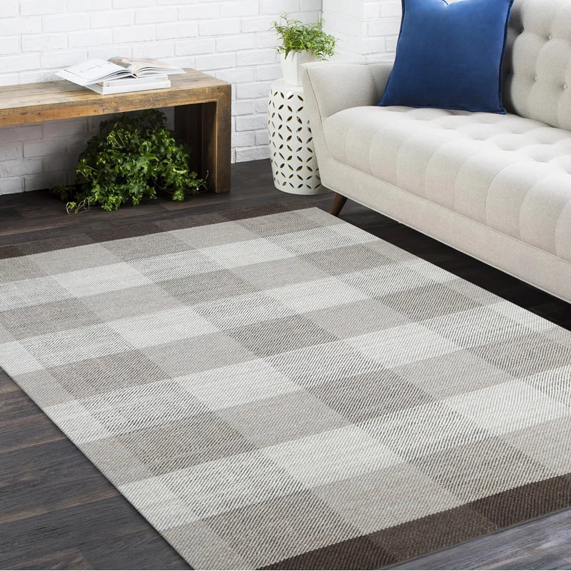 Carrie Hand Knotted Tencel Geometric Area Rug in Brown/Gray/White, Rectangle 5' x 8'