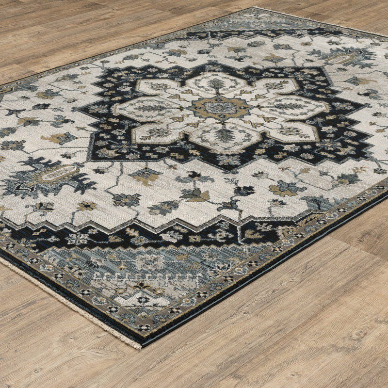 Tapis oriental bleu / gris Edgette, Rectangle 3 pi 3 po x 5 pi