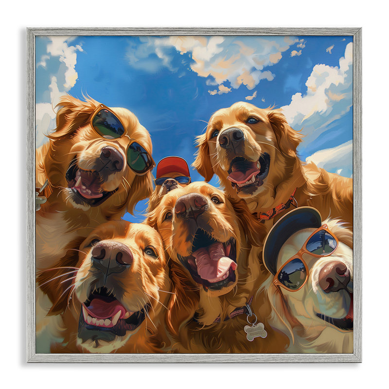  Golden Retriever Group Selfie Black Framed Giclee Art by Jim Baldwin, Estampe numérique Farmhouse, H 17 po x l 17 po