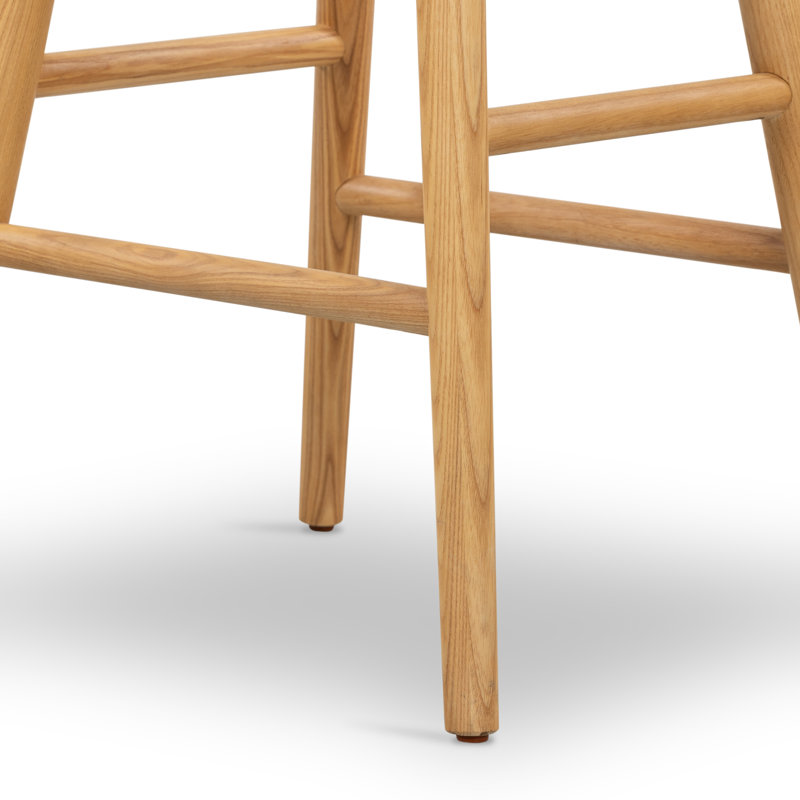 Union Wallis Belfast Solid Wood Stool, Bar Stool (30" Seat Height), Faux Leather - Sierra Butterscotch/Smoked Natural