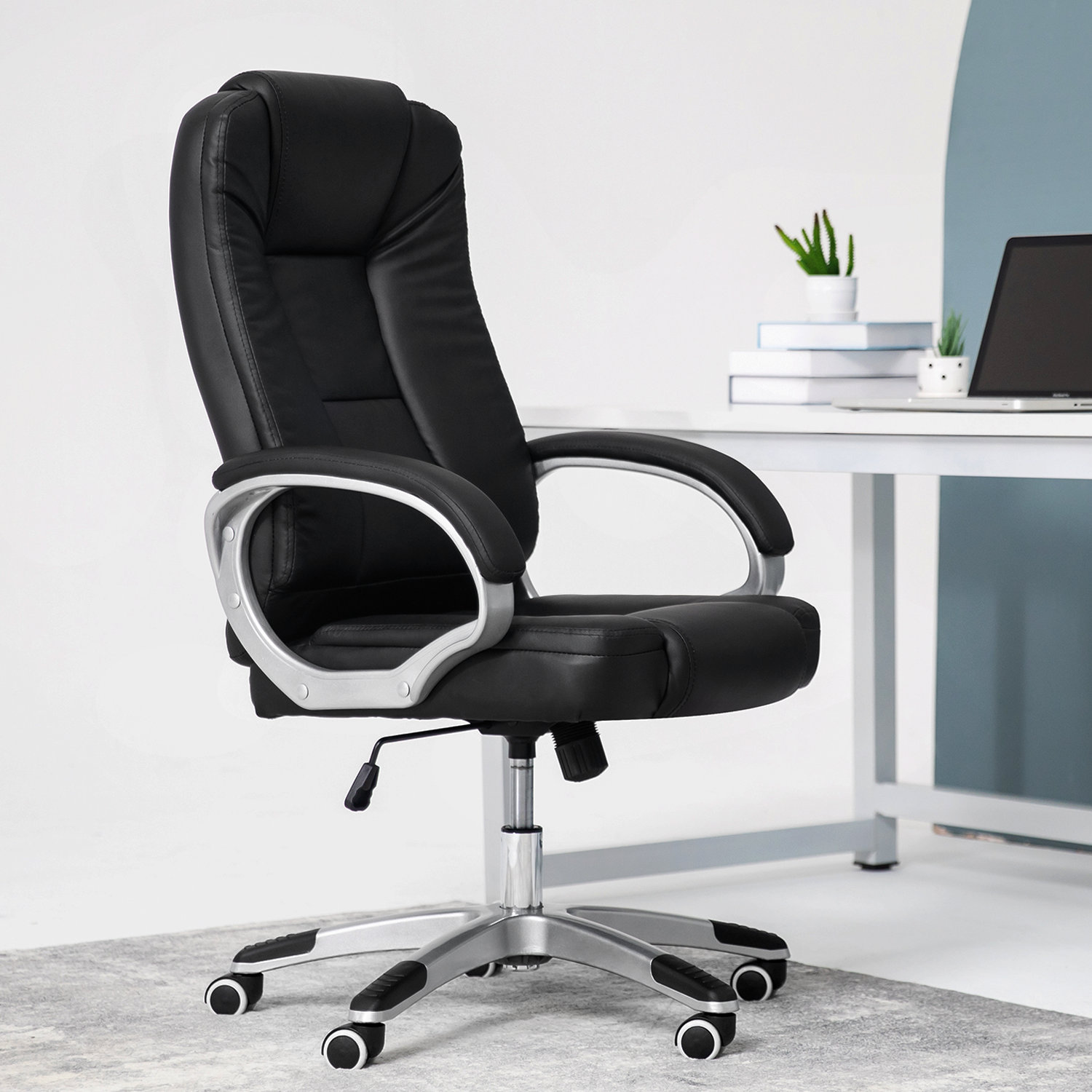 Inbox Zero Merrial Office Chair with Floor Protection Carpet, Faux