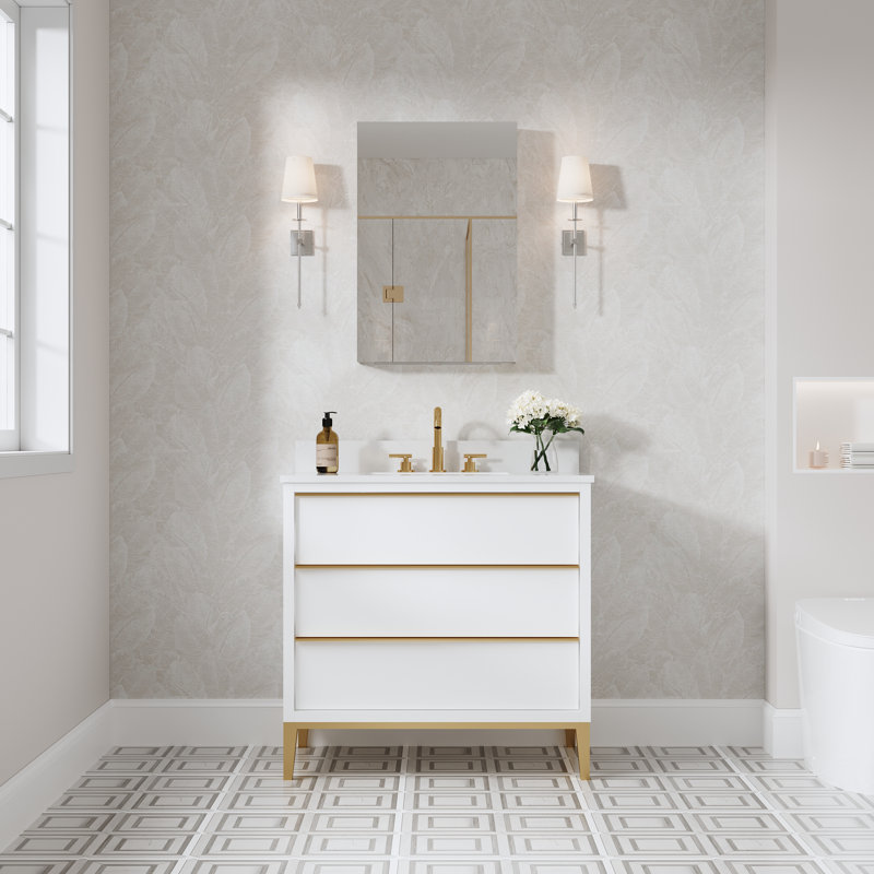 Recessed Or Surface Wall Mount Bathroom Medicine Cabinet With Adjustable Glass Shelves, Left, 30" H x 16" W x 4.8" D
