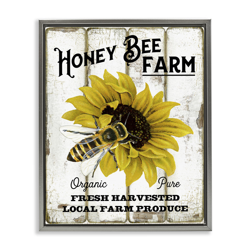  "Honey Bee Farm", art mural encadré sur toile flottante par Creatif Belle, Cadre flottant gris lustré, H 31 po x l 25 po