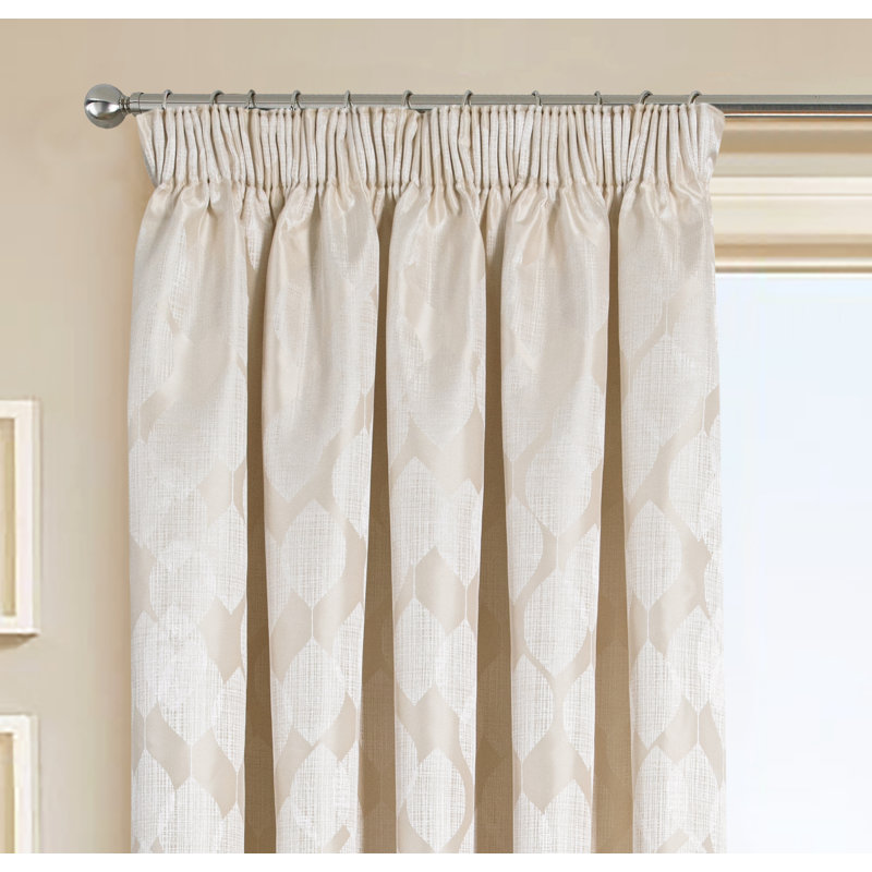 Galston Silk Room Darkening Pencil Pleat Door Curtain Panel, 165cm W x 214cm L, Cream