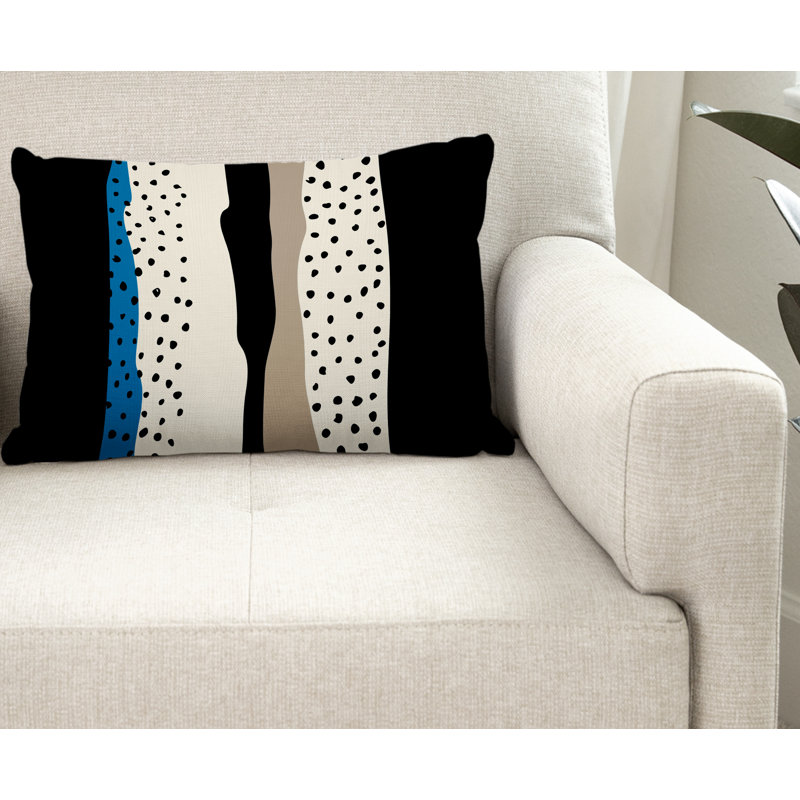 Coussin décoratif intérieur / extérieur en polyester filé Willow, Turquoise / blanc cassé / beige / noir