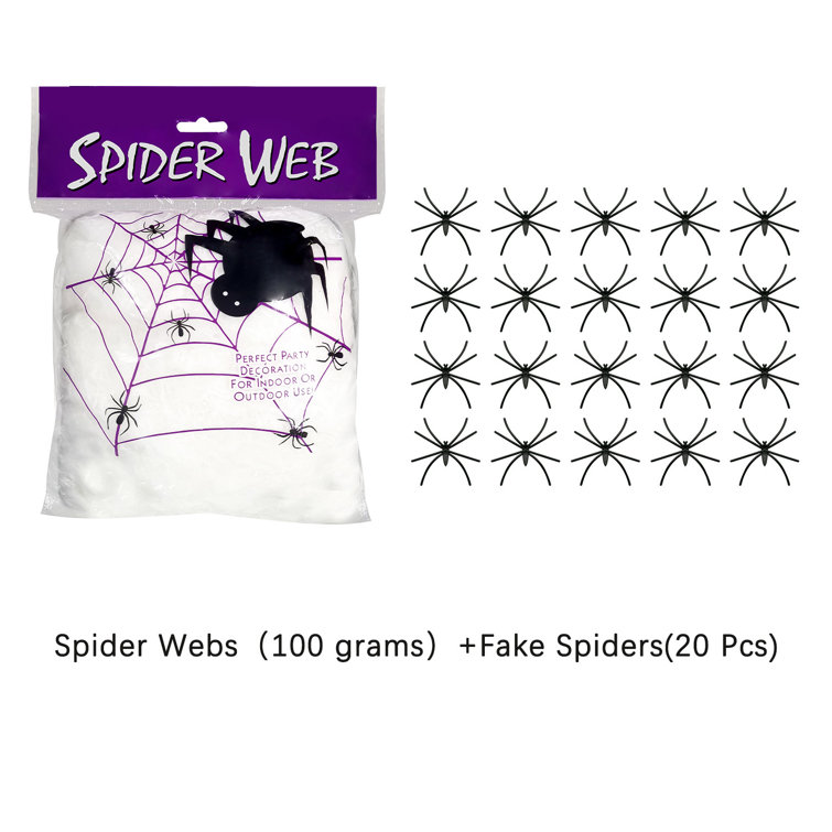 The Holiday Aisle® 1000 sqft Fake Spider Web w/20 Fake Spiders Halloween  Outdoor Garden House Decor