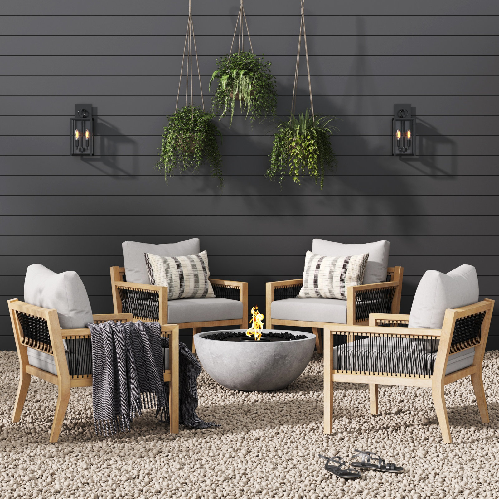 Rooney Acacia Outdoor Lounge Chair, Light Gray, Light Brown