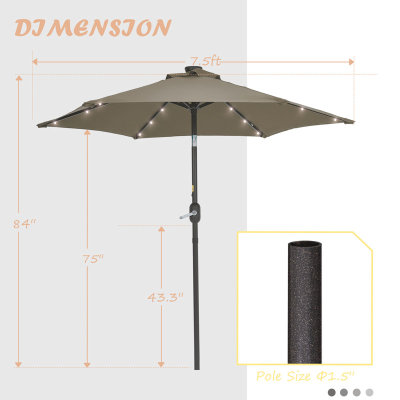 Parasol de marché éclairé 7 pi 6 po Acworth, Taupe