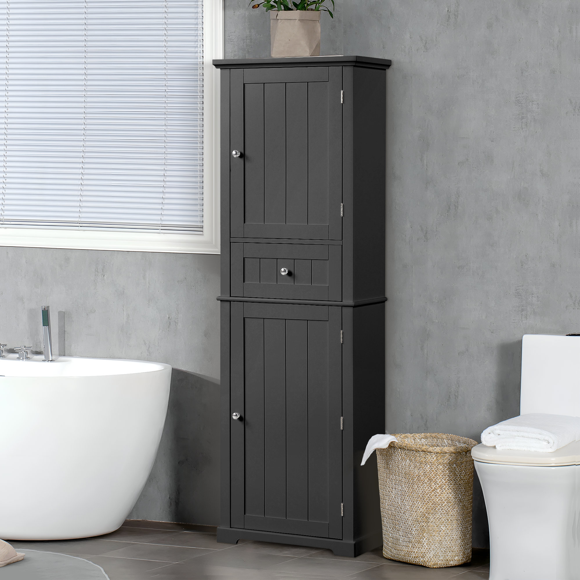 Red Barrel Studio® Borinka 67 Inch Tall Freestanding Bathroom Storage Cabinet with Drawer | Wayfair