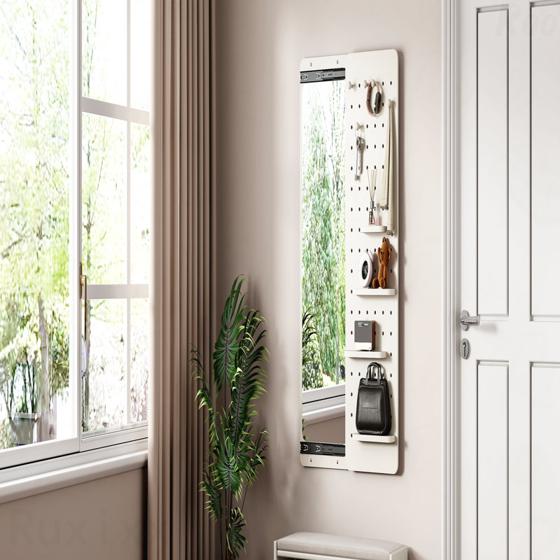 Wall-Mounted Full-Length Accent Mirror - Multifunctional Design With Shelf & Hooks