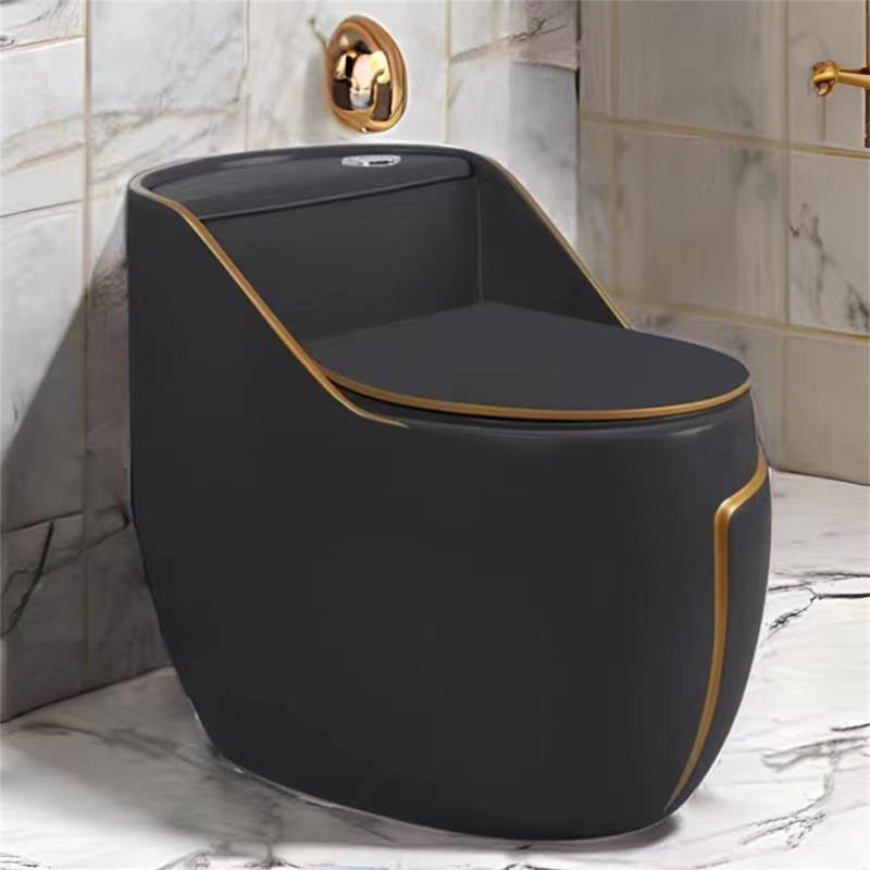 WATERMONY 1.45 Gallons GPF Elongated Comfort Height Floor Mounted One-Piece Toilet (Seat Included), Black