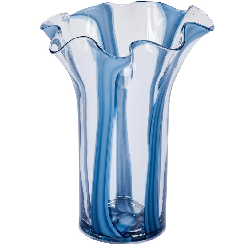 Jennabel Striped Handblown Glass Table Vase Set, 12" H x 9" D, Blue