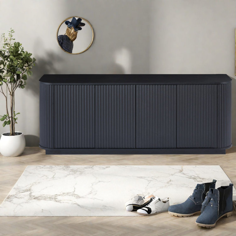 Modern Sideboards & Buffets, Mdf Black Wave Pattern Storage For Kitchen Dining