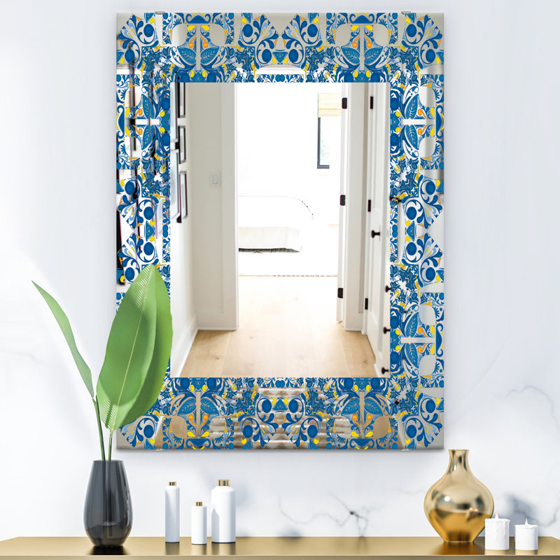 Carreaux portugais - miroir Mid-Century - miroir mural imprimé moderne, H 39,4 po x l 29,5 po
