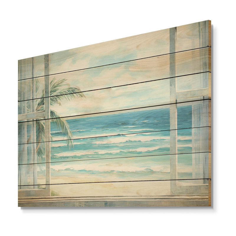 Tranquility Beachside Windows Horizon III - Coastal Windows On Wood Print, 10" H x 20" W x 0.78" D
