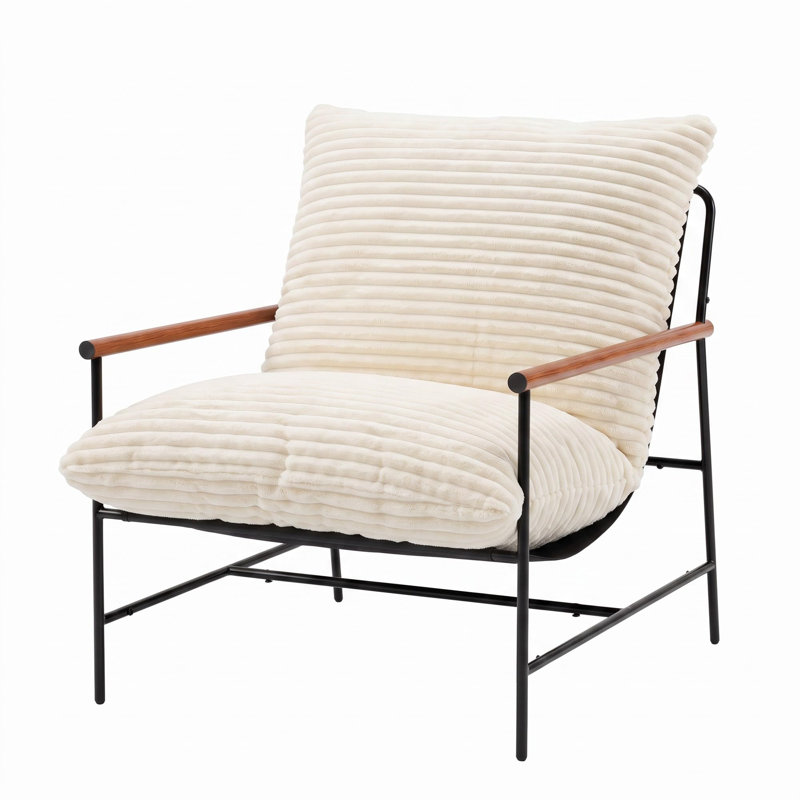 Fauteuil d'appoint surdimensionné en velours côtelé pour le salon - Fauteuil douillet rembourré avec structure en métal durable, capacité de 400 lb - Blanc - Doux grossier