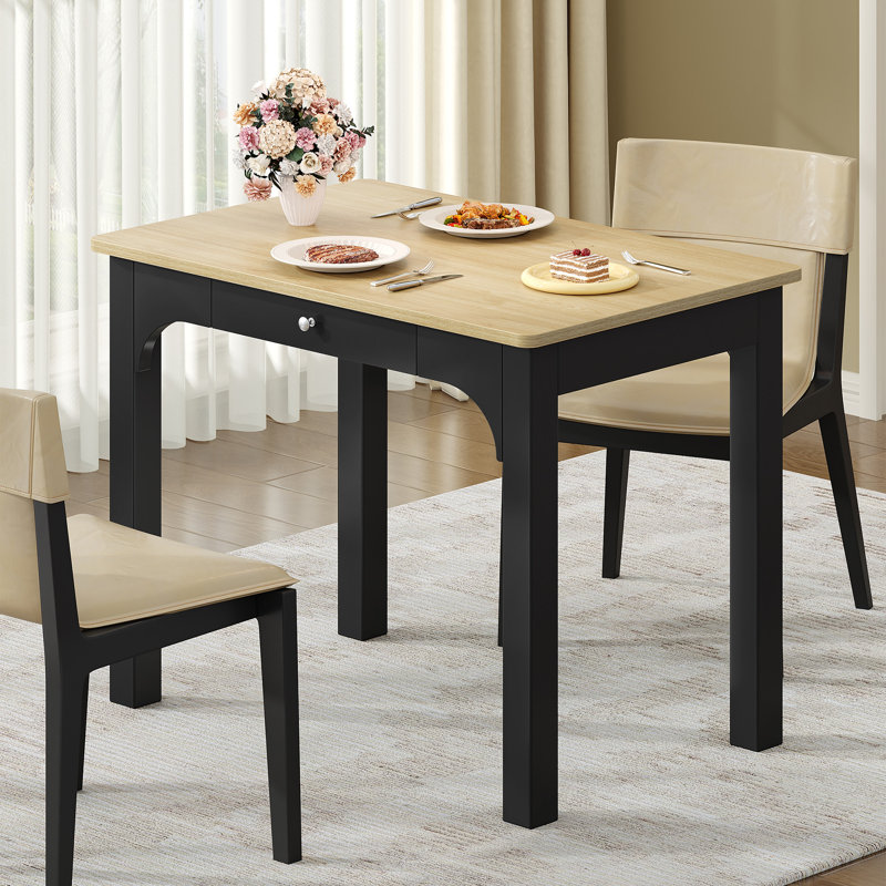 Solid Wood Base Dining Table, Brown and Black