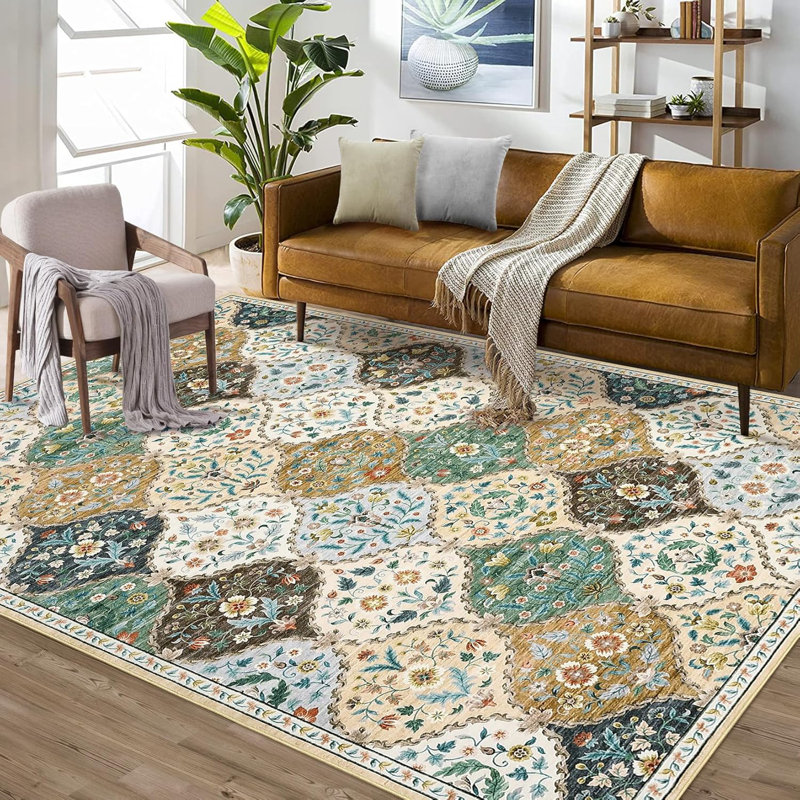 Tapis de couloir vintage lavable 2 x 6, antidérapant, à poils courts, résistant aux taches, tapis décoratif pour la cuisine, le couloir, le salon, la chambre à coucher, rouge / brun.