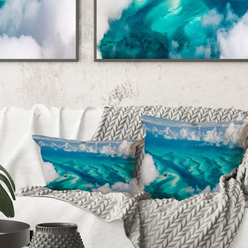 Baalas Arial View - Coussin décoratif imprimé nautique et côtier, 16 po x 16 po