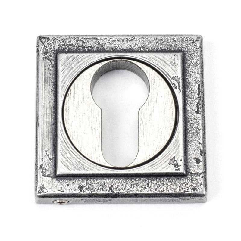 Concealed, Square Euro Escutcheon Door Accessory, Pewter Patina