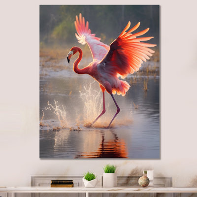 " Majestic Pink Flamingo Spreading Its Wings "