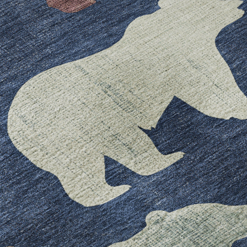 Premium Machine Washable Mayfield AMF2338 Lodge Rug, Navy, 9' x 12'