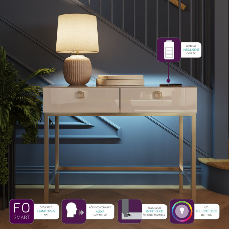 LYRA 228.6cm Glass Top Console Table, White