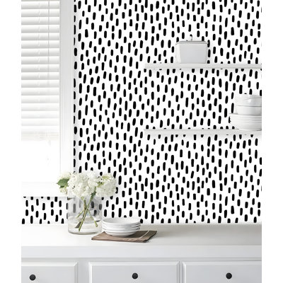  Black Peel and Stick Wallpaper Modern Dots Wall Paper Removable for Bathroom Black/White Contact Paper 17.3in x 32.8ft
