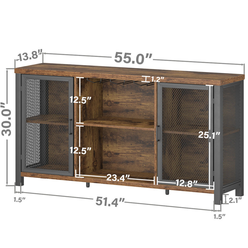 55" Bar Cabinet with Wine Storage and Glass Holder, Modern Bar Cabinet & Coffee Bar Station for Dining Room, Living Room