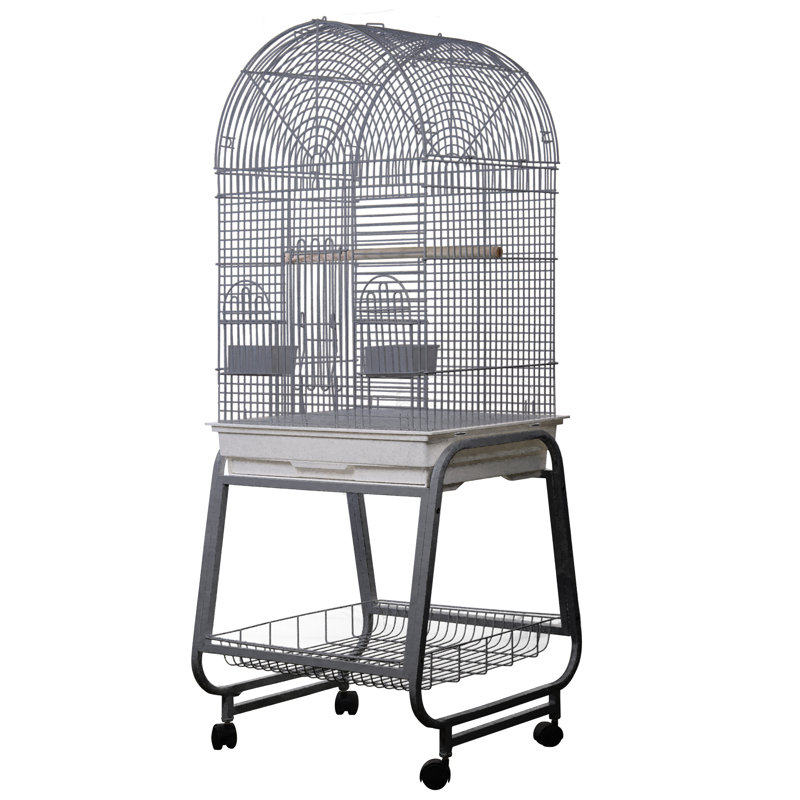 Cage à oiseau avec socle et base en plastique Minnie, Platine