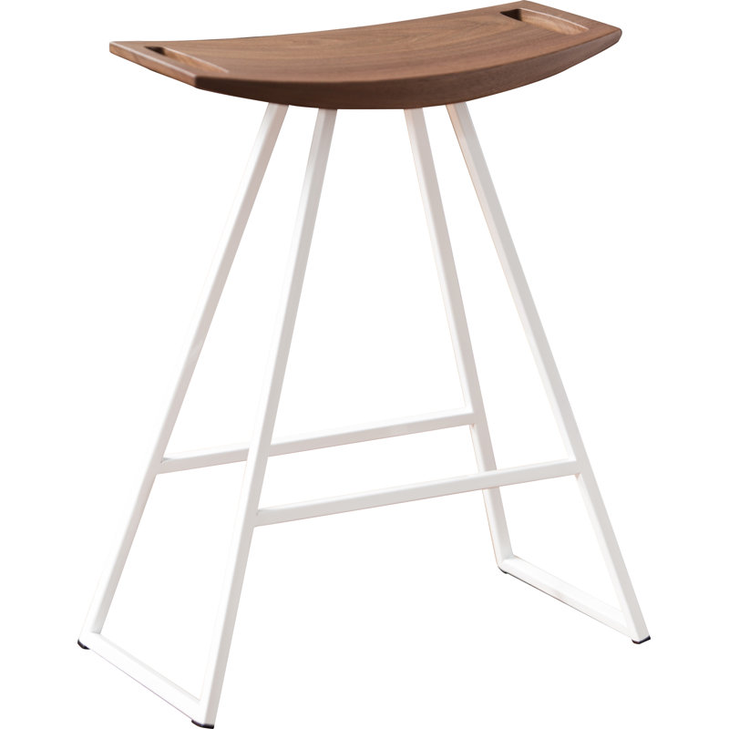 Robert Counter Stool with Metal Frame, White, Walnut, Counter Stool (24" Seat Height)