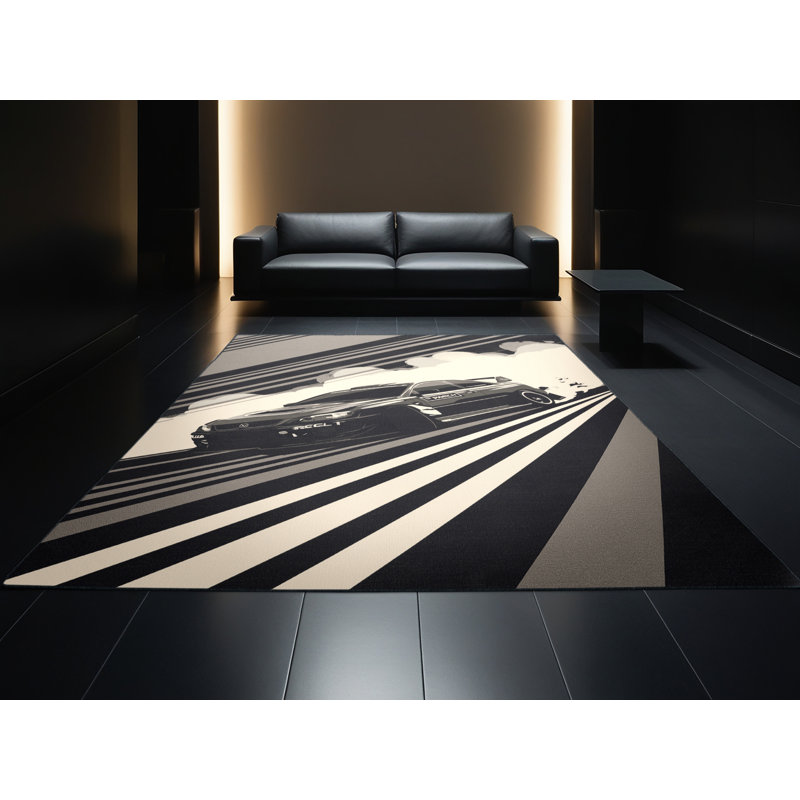 Tapis gris moelleux doux et moelleux Elina Rally Car Drift, 8 x 12