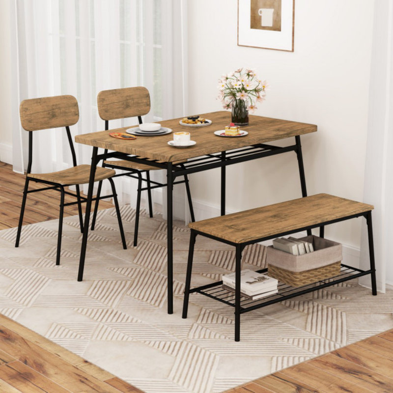 Ensemble de table de salle à manger 4 pièces pour 4 cadres en métal avec banc et 2 chaises