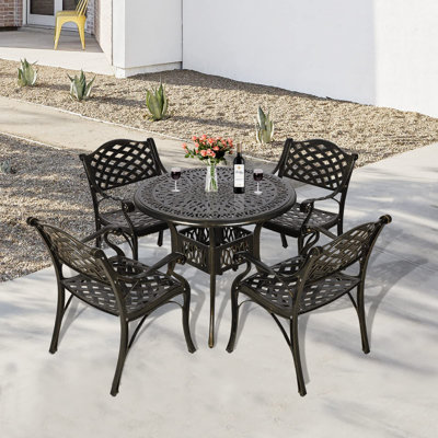 Vivijason 5-Piece Outdoor Patio Dining Set, All-Weather Cast Aluminum Conversation Set, Patio Furniture Set For Balcony Lawn Garden Backyard, Include -  CA005+02-5PCS-WFVJ