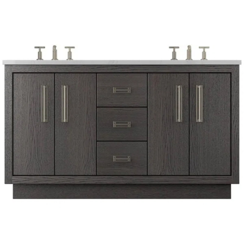 Avalon Double Bath Vanity, Satin Nickel, 60", Gray Weathered