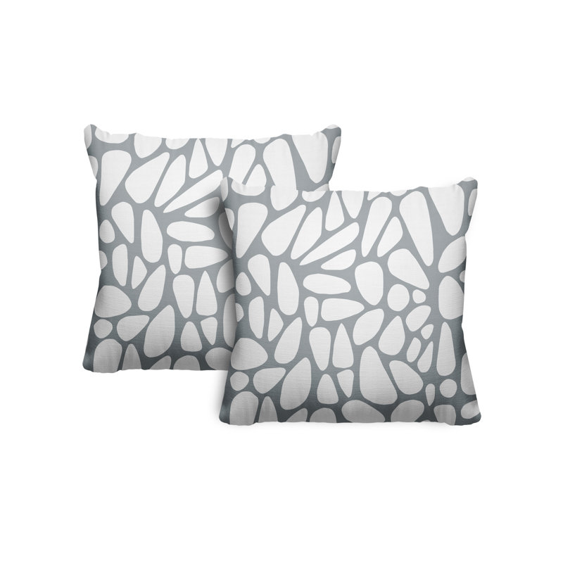 Stone Geometric Indoor/Outdoor Square Pillow, 19H" x 19W", Grey
