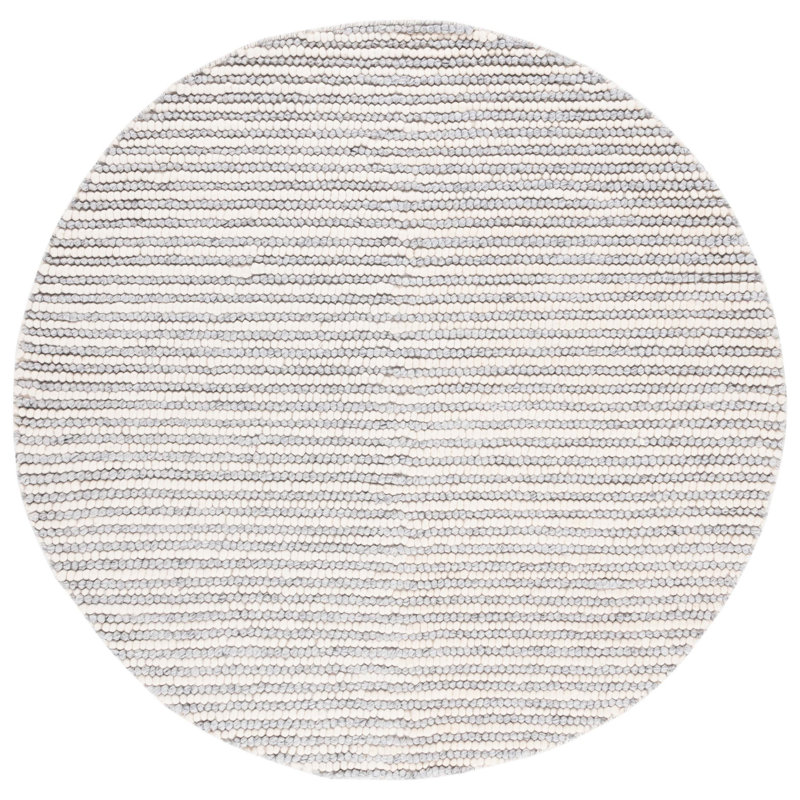 Tapis rayé fabriqué à la main Cleodora en ivoire / gris, Rond 4 pi