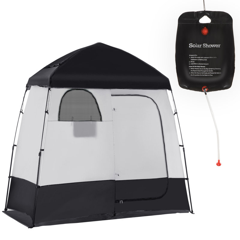 Black and White Portable Pop-Up Camping Shower Tent with Carrying Bag