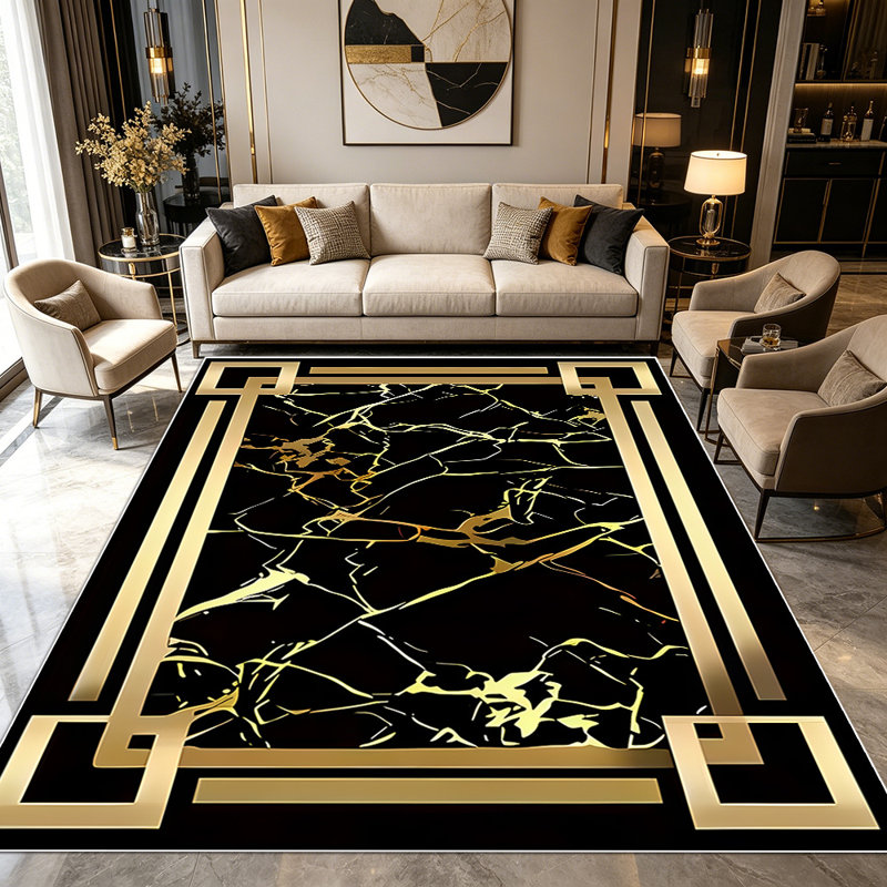 Light luxury art texture living room carpet, modern geometric frame design bedroom carpet, household soft decoration carpet