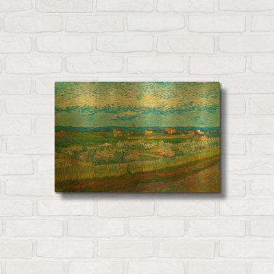 «Peach Trees In Blossom» par Vincent Van Gogh, art mural en métal doré, 24 po x 16 po