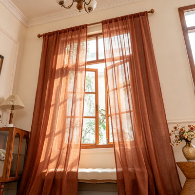 Boho Semi Sheer Curtains 84" Terracotta 2 Panels