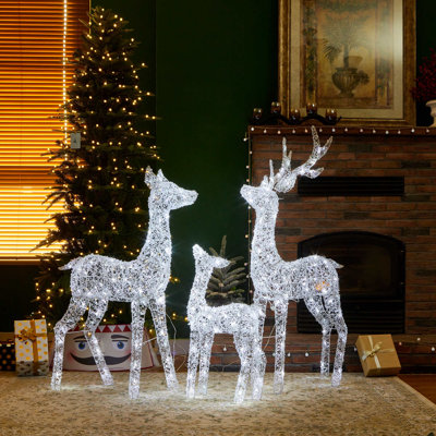 Ensemble de 3 décorations extérieures de Noël en cristal de Noël avec 240 lumières blanches (RK)