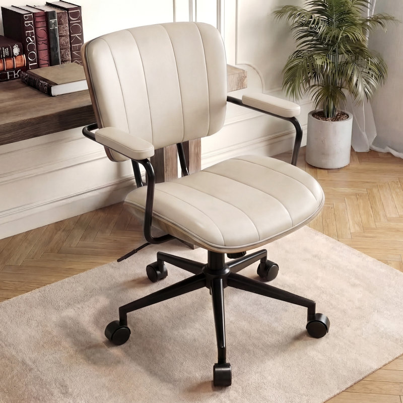 Cuir d'unité centrale avec chaises de bureau modernes en noyer, Beige