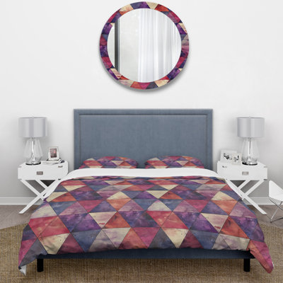 Ensemble de housse de couette mauve et rouge Midcentury Triangle