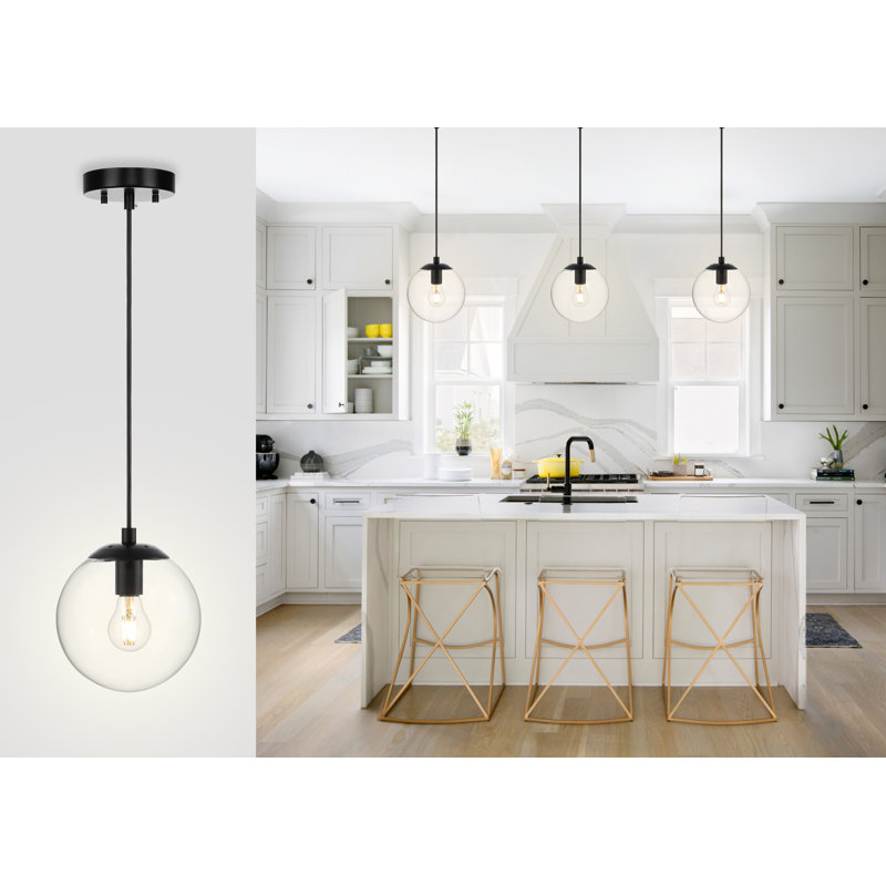 Matte Black Globe Pendant Light with Clear Glass Shade