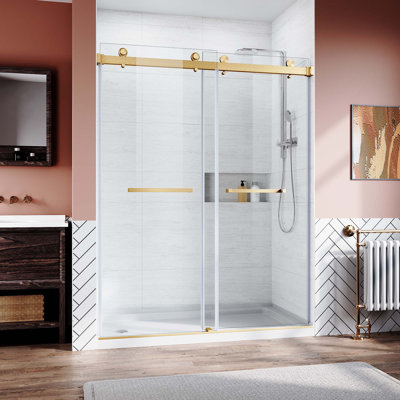 Frameless Sliding Shower Glass Door Thick Clear Tempered Glass,Heavy Duty Stainless Steel Hardwares