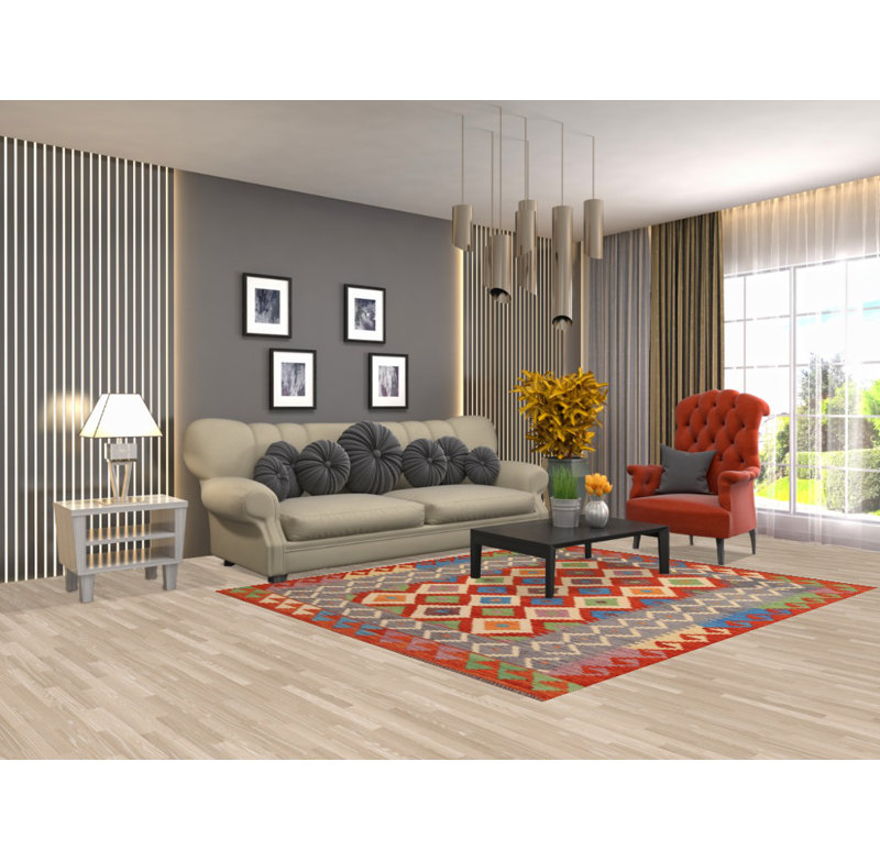 Tapis géométrique à motif oriental kilim 6 x 7